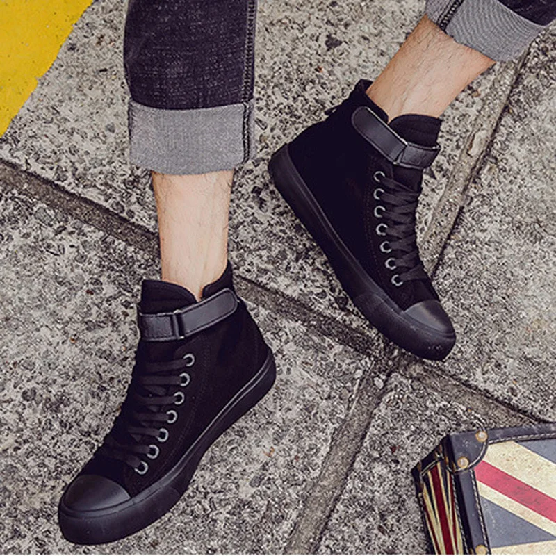 2020 Men and Women New Shoes Korean Style High-top All Black Cloth Shoe White Shoe Comfortable Flats Men and Women Casual Shoes