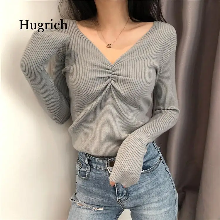 Autumn New Korean Chic Versatile Slim Fit Sexy V-Neck Long Sleeve Knitted Bottoming Shirt Women's Top