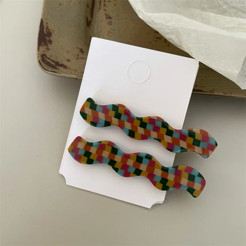 New Acetate Hair Clips Set Barrettes Colorful Checkered Mosaic Plaid Grid Geometric Korean Side Pins Ins Girls Women Accessories