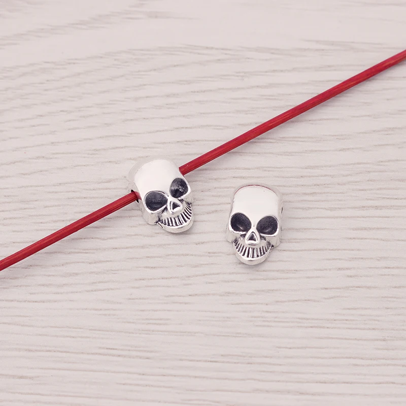 50 x Antique Gold Color Skull Heads Spacer Beads Metal Alloy Charms For DIY Fashion Bracelet Jewelry Making Findings