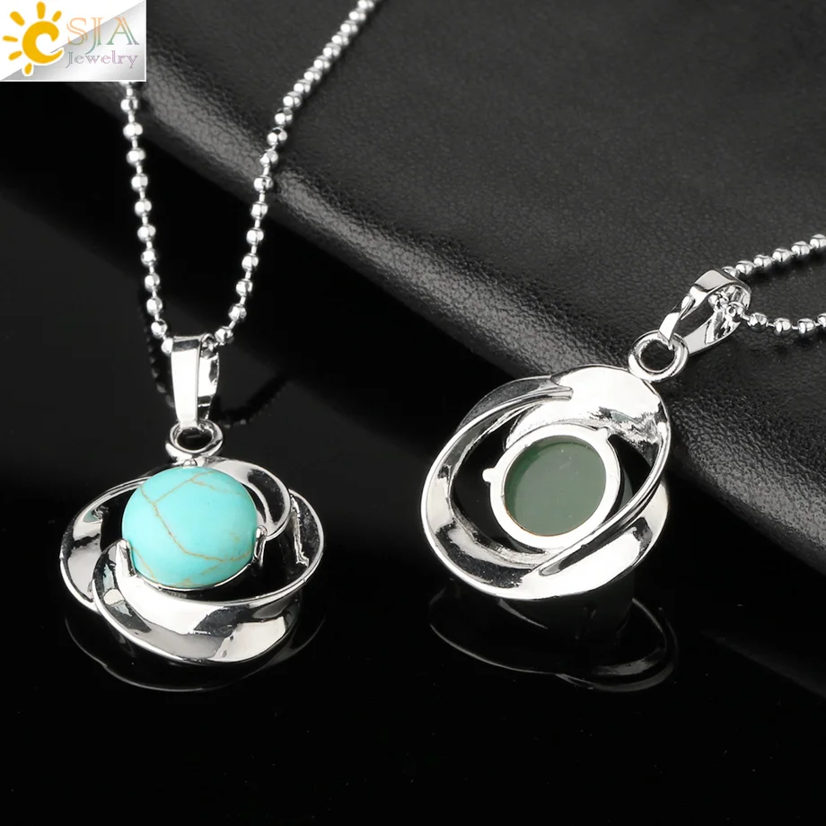 CSJA Natural Stone Pendant Necklace Silver Color Rose Flower Tiny Pendants Cabochon Reiki Crystal Women Charm Jewelry G502