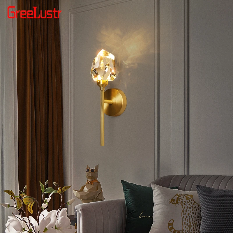 Modern Luxury Crystal LED Wall Light Fixtures Copper  Wall Sconce Lamp Decor Lights Home Bedside aisle entrance Indoor Lighting