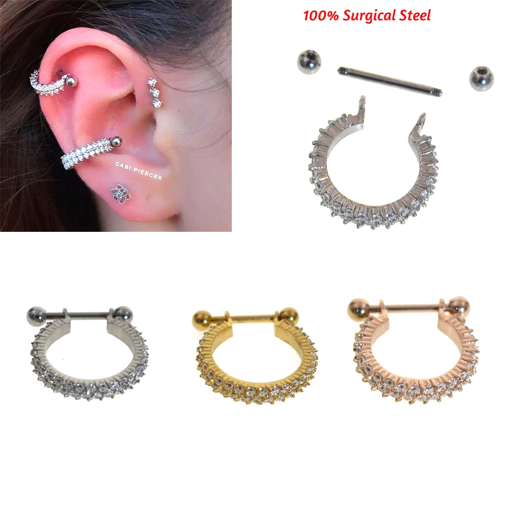 1Pc 8-10mm 100% Surgical Steel Cz Hoop Dangle Piercing Earrings Tragus Helix Cartilage Rook Jewelry Nose Stud body jewelry