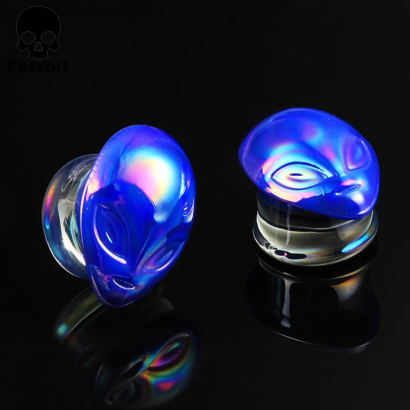 Casvort 2PCS Colorful Alien Glass Ear Body Jewelry Earrings Expanders Piercing Plugs Strechers Ear Gauges Gift For Women Men