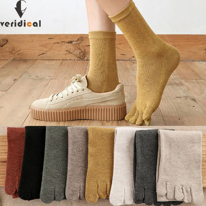 

5 Pairs/Lot Cotton Five Finger Short Socks For Woman Girl Solid Breathable Soft Elastic Harajuku Socks With Toes Hot Sell