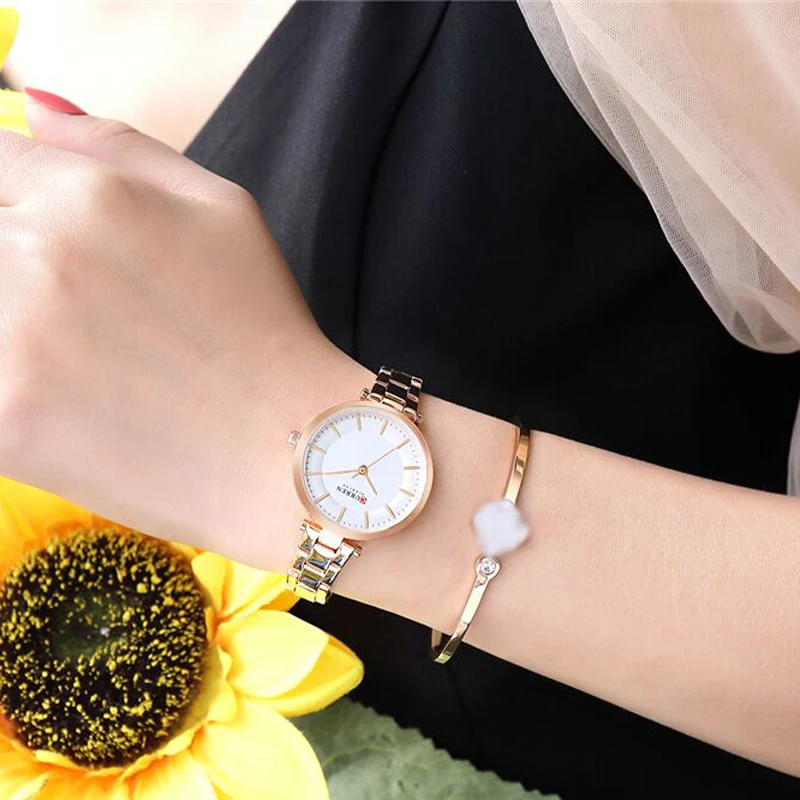 CURREN  Elegant Ladies Wristwatch Stainless Steel Dial Quartz Women\'s Bracelet Watches Classic Female Clock