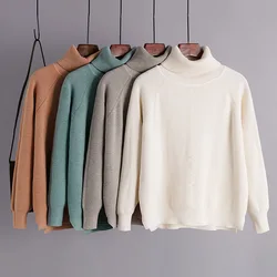 HLBCBG Autumn winter oversize basic thick Sweater Pullovers Women female high-neck loose sweater long sleeve knit Jumpers top