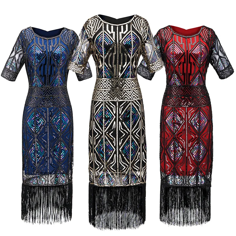 

1920's Retro Sequin Dress with Fringe Party Party Long Skirt 20's Long Cheongsam Dress Charleston Dress