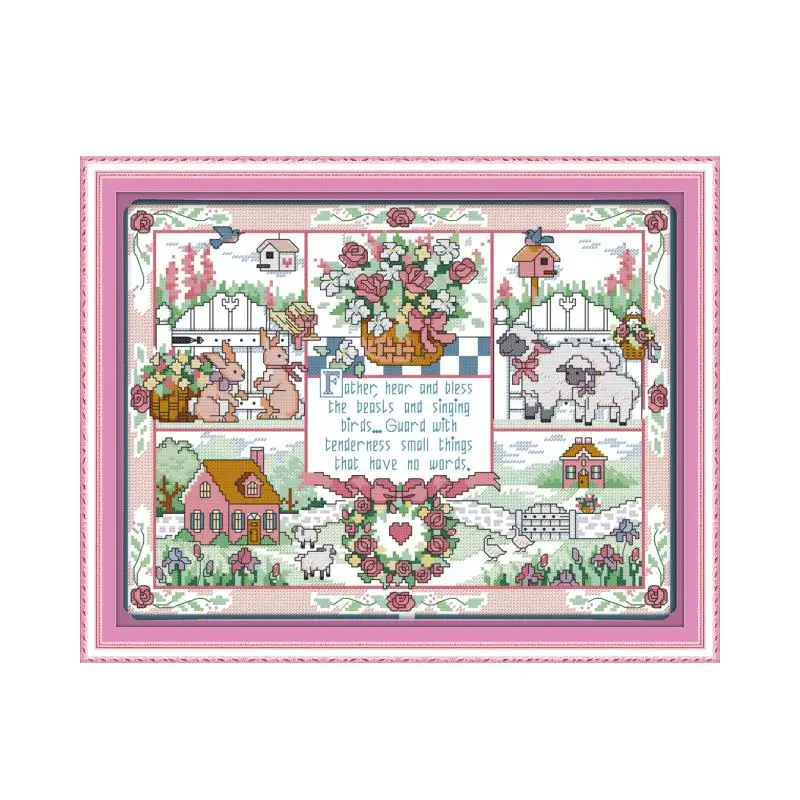 The gift of god cross stitch kit rabbit sheep home flower garden 14ct 11ct DIY hand embroidery set craft handmade needlework