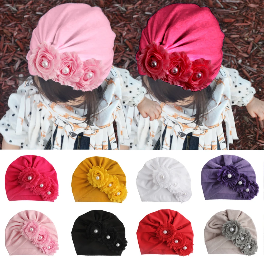 Gorros de algodón para recién nacidos, gorra suave de Color sólido con perlas, turbante para la cabeza, para primavera y otoño, Envío Gratis