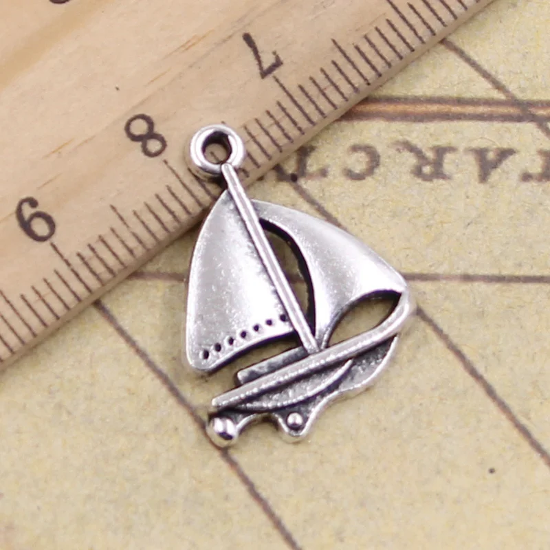 25pcs Charms Sailing Ship Boat 24x17mm Tibetan Bronze Silver Color Pendants Crafts Making Findings Handmade Antique DIY Jewelry