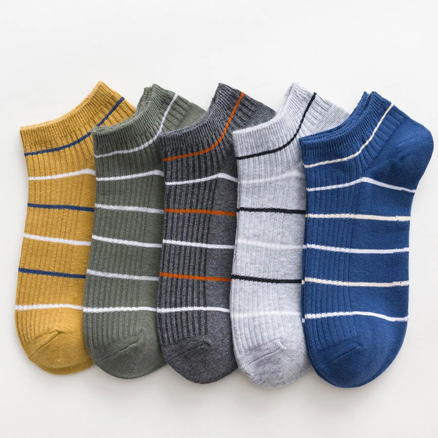 

5Pair/lot Ankle Cotton Socks Men Classic Style Stripe Patchwork Solid Color Low Cut Sock Spring Summer Autumn Type