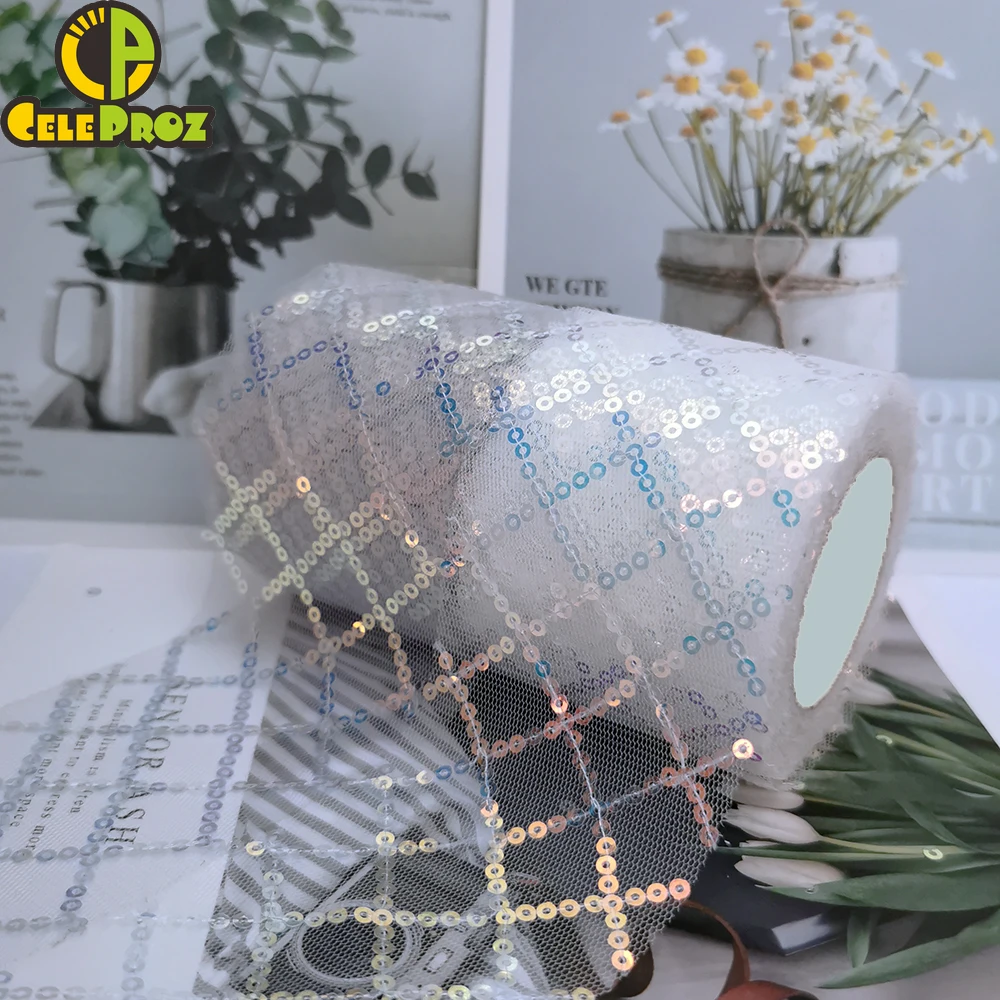 6cm 10yards Tulle Ribbon Glitter Sequin Paillette Embroidered Mesh Ripstop Tape DIY Handmade Craft Tutu Bowknots Headband Supply