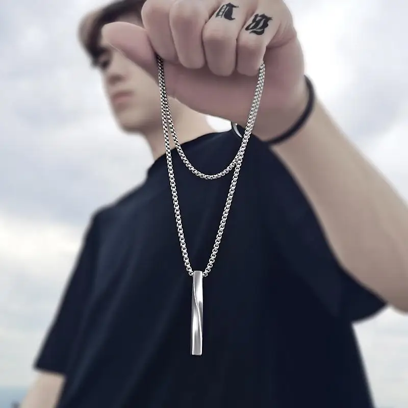 2023 Fashion New Black Rectangle Pendant Necklace Men collar Trendy Simple Stainless Steel Chain Men Necklace Jewelry Gift