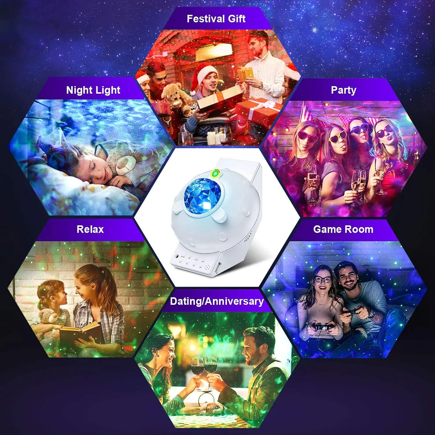 LED Star Night Light Galaxy Projector Led Light Star Music Projectors USB with Bluetooth Speaker Wave Party Night Wedding Lights