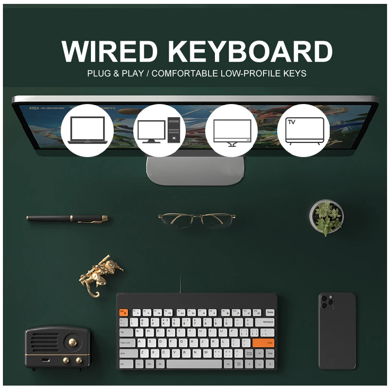 B.O.W Mini Keyboard for PC, Small 78 Keys Wired  Keyboards Portable Size On the Business Trip Light Weight to Carry