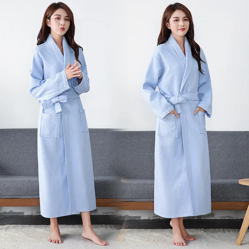 100% Cotton Waffle Bathrobe Men Women Couple Nightgown Hotel Bathrobes Novelty Spring Autumn Bathrobes Sleepwear Nightwear