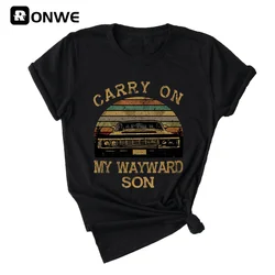 Carry on My Wayward Son Printed Short Sleeve Black T-shirt Girl Vintage Tops Tee Female Harajuku Clothing Streetwear,Drop Ship