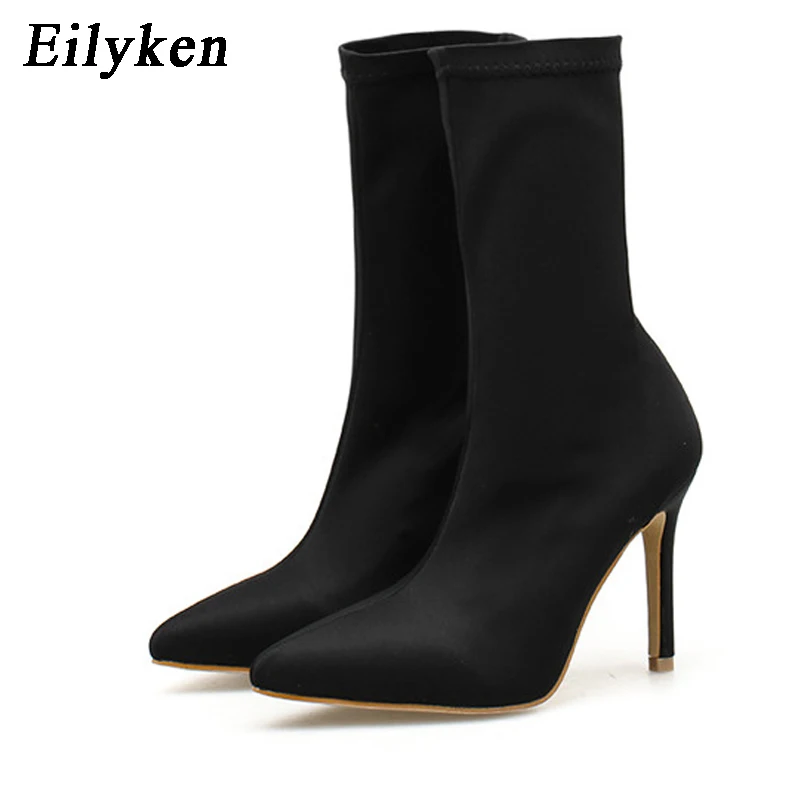 Eilyken Sexy Autumn Winter Fashion Stretch Fabric Ankle Boots Women Pointed Toe Socks Bootie High Heels Ladies Shoes