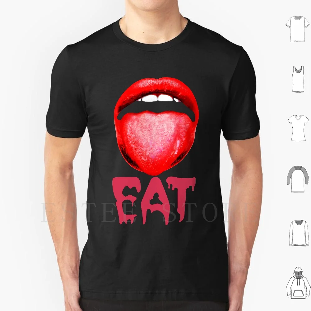 008-Eat T Shirt Cotton Men DIY Print Black Background Red Mouth Tongue Erotic Disturbing No More Heroes No More Heroes Wii Nmh