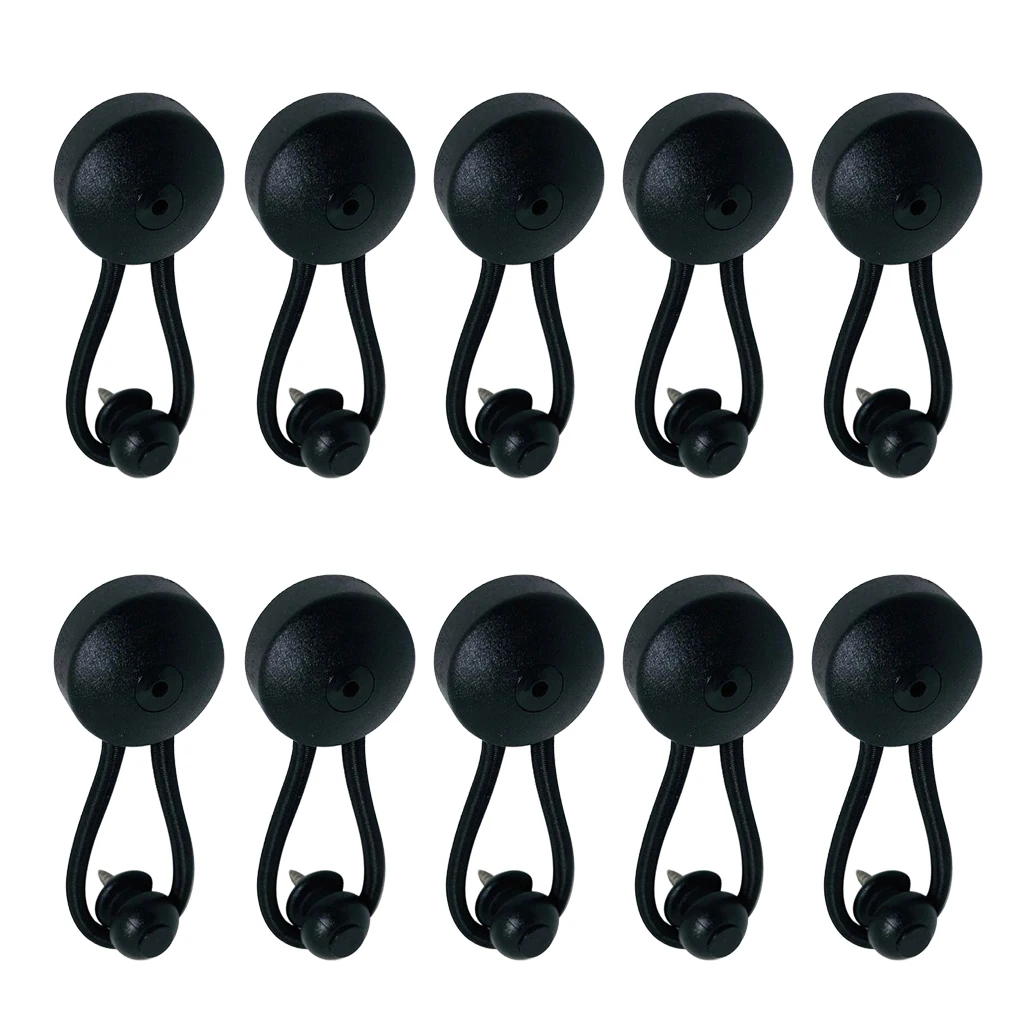 10Pieces Bungee Shock Cord Clip Loop Black with Knob Truck Tarp Canvas