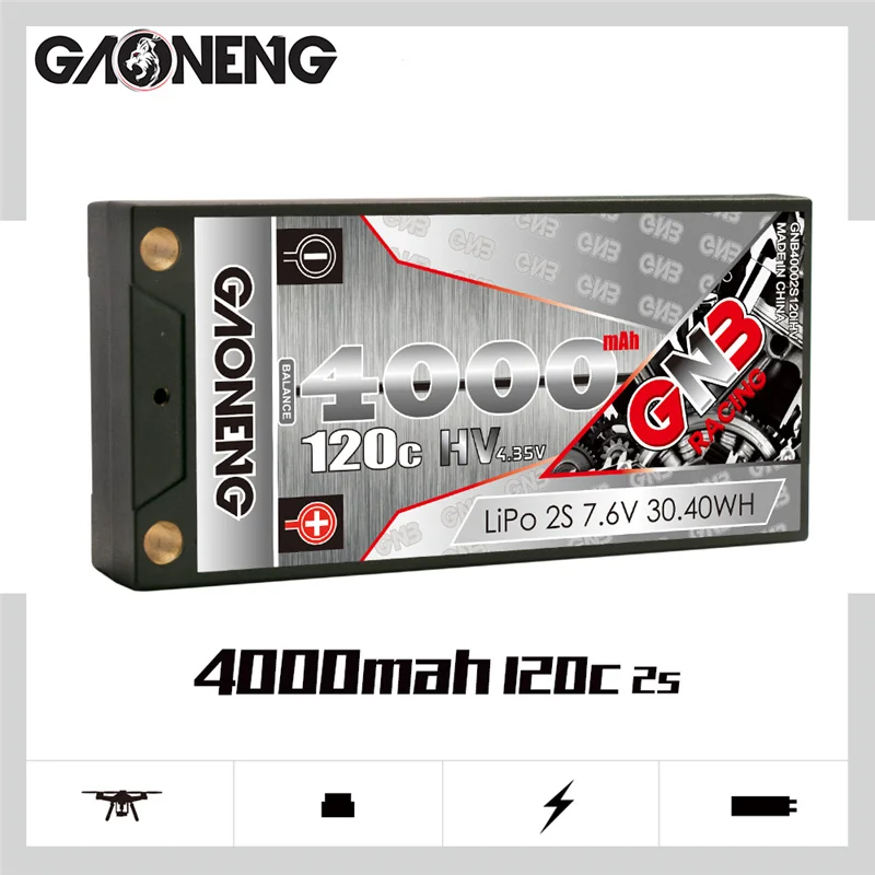 Batteria GAONENG GNB 7.6v 4000mAh 120C PLUS LiPo per telecomando ricambi auto da corsa con aggiornamento Shell batteria LiHV 2S