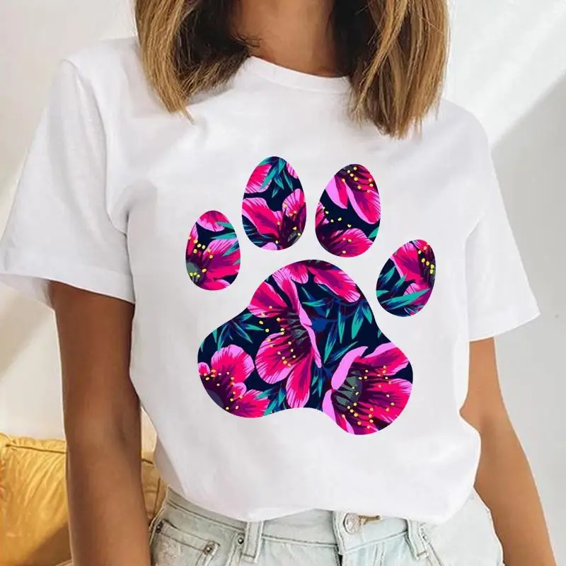 Women Dog Paw Clothing Cute Love Dog Animal Female Short Sleeve Cartoon Clothes Tops Print Ladies Tees Tshirt Graphic T-Shirt image 6