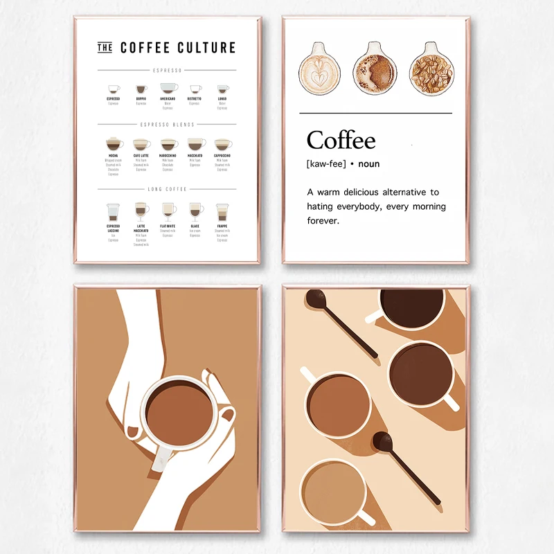 Coffee Guide Poster Coffee Culture Wall Art Prints Cafe Shop Decoration , Coffee Menu Picture Canvas Painting Kitchen Wall Decor