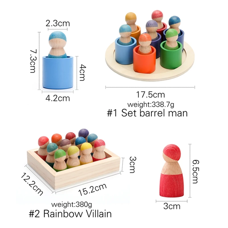 1Set Kid Color Montessori Toys Rainbow Building Blocks Dolls Children Educational Wooden Building Blocks Villain Set Kid Gifts