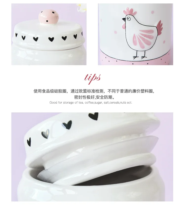 High quality elegant pink gold-plated embossed chicken cute sealed cans storage cans biscuits tea large medium and small ceramic