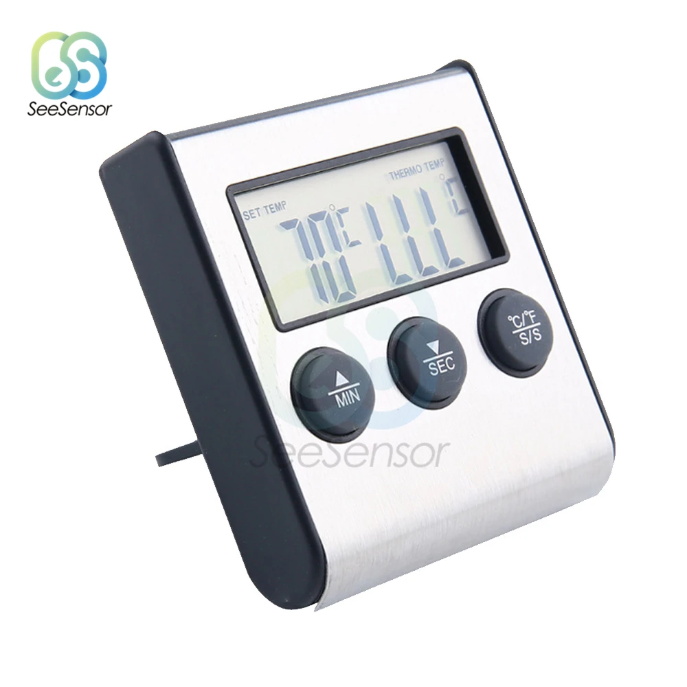 Kitchen Food Thermometer Digital Probe Oven & Meat Thermometer Timer for BBQ Grill Meat Food Cooking Temperature Gauge