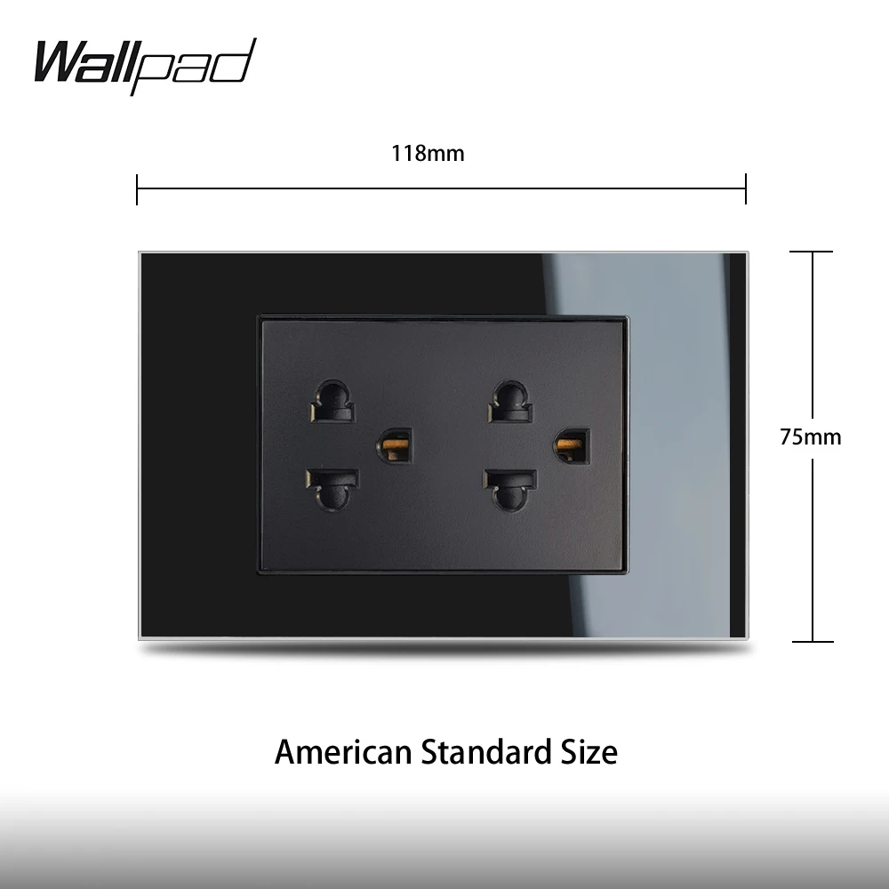 118*75mm Black 2 US Socket Wallpad L3 Crystal Glass Frame  AC Japan Canada Philippines Thailand Plug Wall Charger