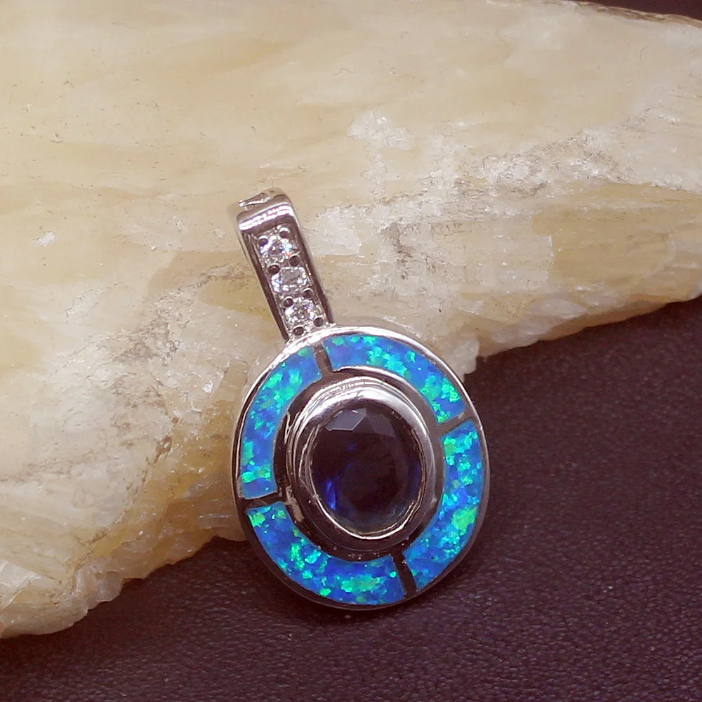 

Fashion Jewelry Unique Genuine 925 Silver Blue Opal Shiny Sapphire Charm Pendant Necklace Gifts for Women Girls 20214290