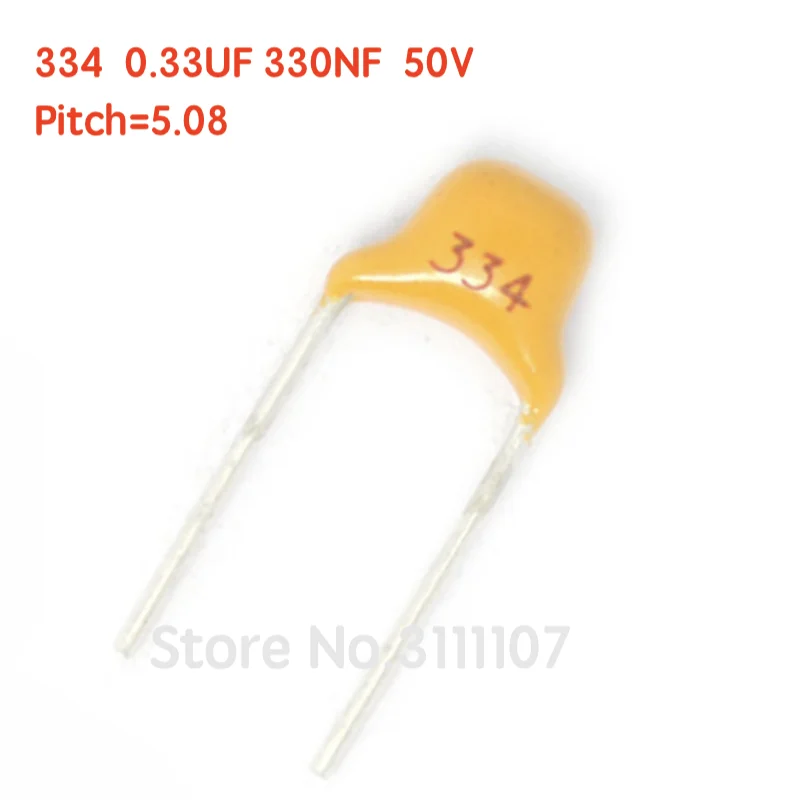 

100pcs/lot 0.33uF 334 50V 330nF 334M Multilayer ceramic capacitor 0.33uF 334 50V 330nF 334M P=5.08mm