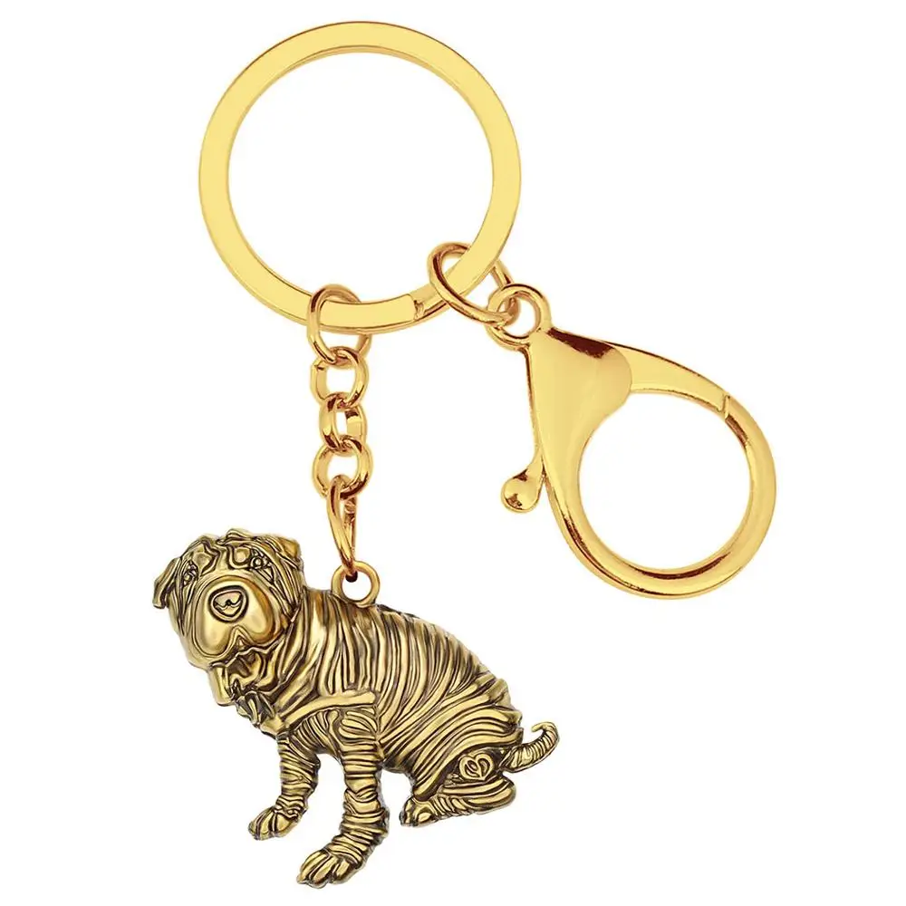 Bonsny Alloy Antique Gold Plated Shar Pei Dog Keychains Lovely Animal Keyring Jewelry For Women Men Kid Gift Purse Accessories