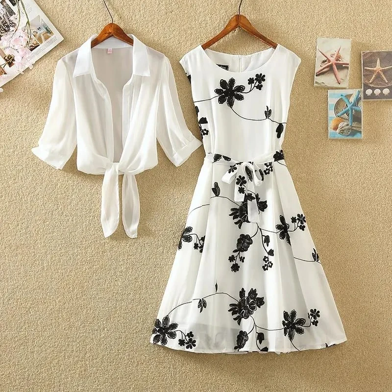 Women 2 piece sets outfits summer 2024 korean trend two piece set dress set Fashion elegant floral DressesNew in matching sets