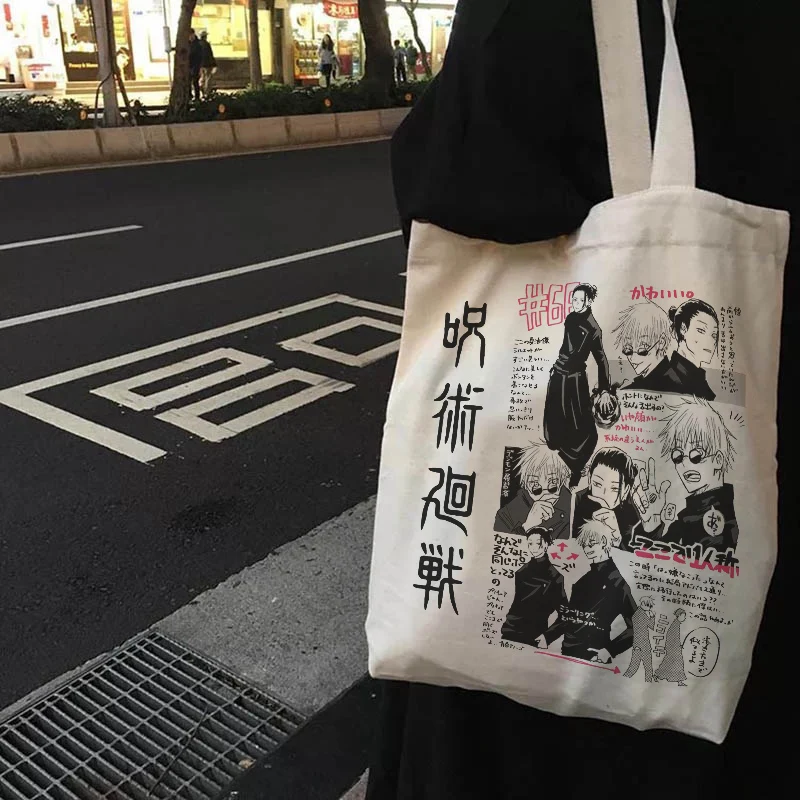 Jujutsu Kaisen canvas bag Japanese Anime women shoulder bag Women Tote Harajuku large capacity Vintage goth cartoon shopper bags