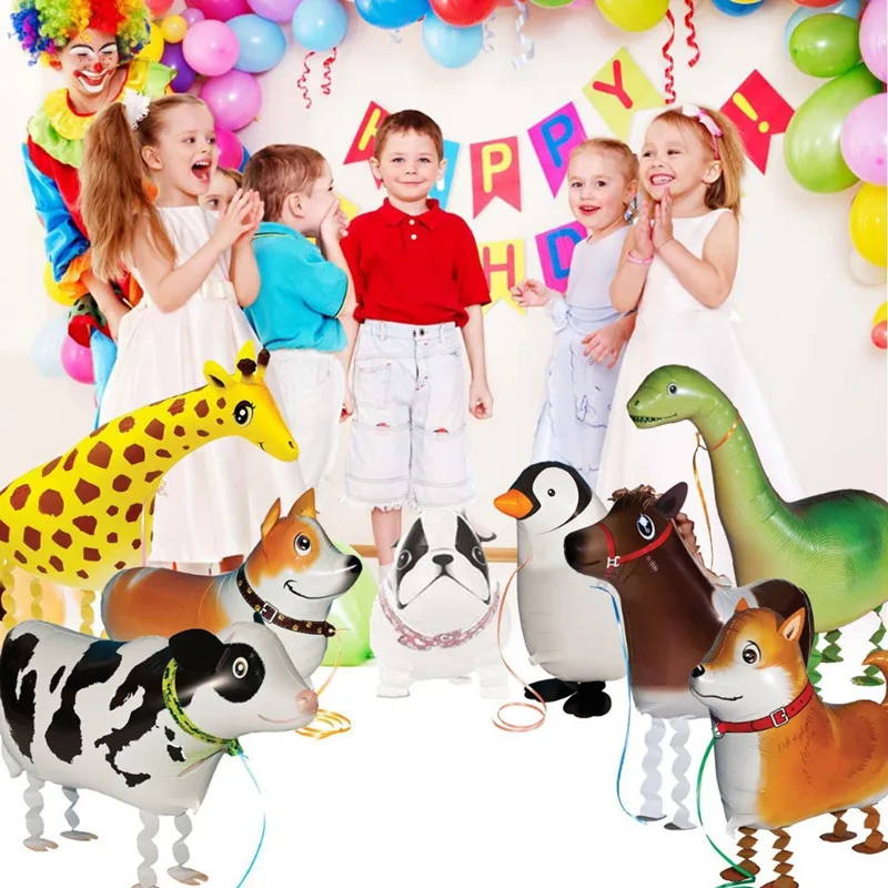 Jungle Safari Party Walking Animal Helium Balloons Air Pig/Dog Foil Ballon Baby Birthday Party Decorations Kids Gift Toy Baloon