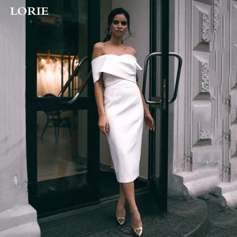 

LORIE Satin Short Sheath Wedding Dresses Off The Shoulder Bridal Gowns Elegant Style vestido de noiva 2021 Wedding Gowns