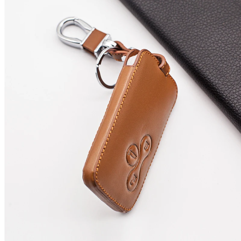 Carrying Leather Car Key Case Cover Skin Protector For Renault Clio Megane 2 3 Koleos Logan Scenic 3 Buttons Smart Card