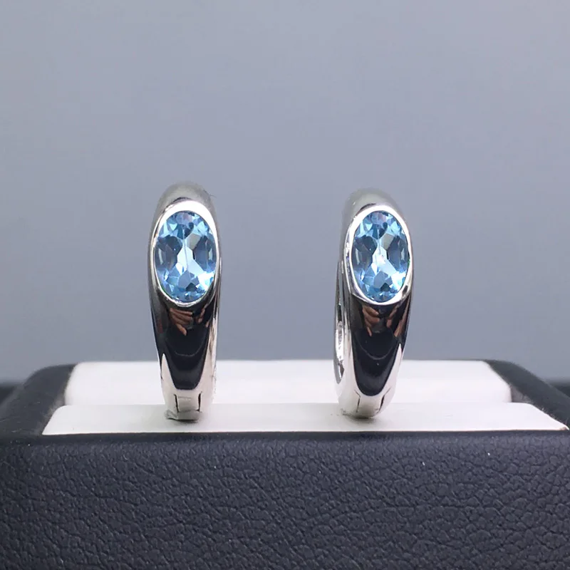 CSJ Fine Jewelry Genuine Sky Blue Topaz 925 Sterling Silver Earrings Women wedding Engagment Party For Gift