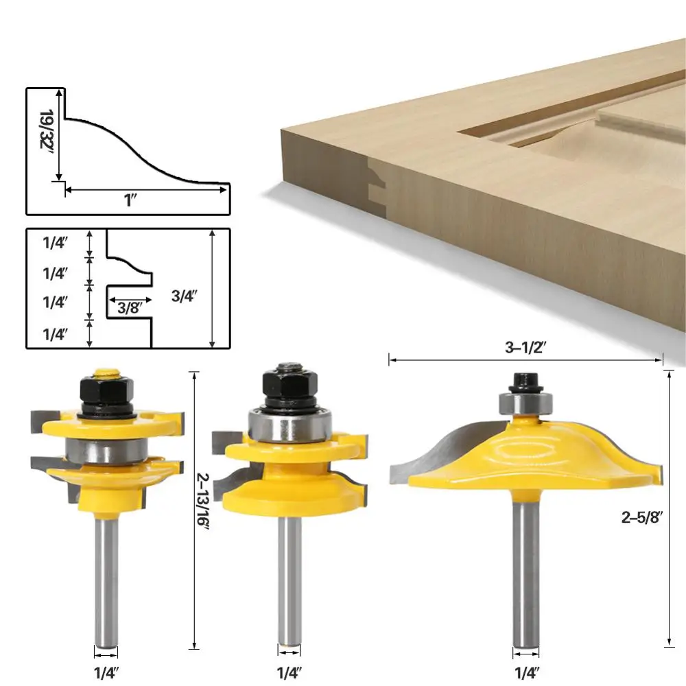 แผงประตู3ชิ้นของ Lavie 1/4 "ก้านตู้เราเตอร์ Tenon รางบิตและชุดแผงขายยกขอบประตู MC01046ตัดไม้