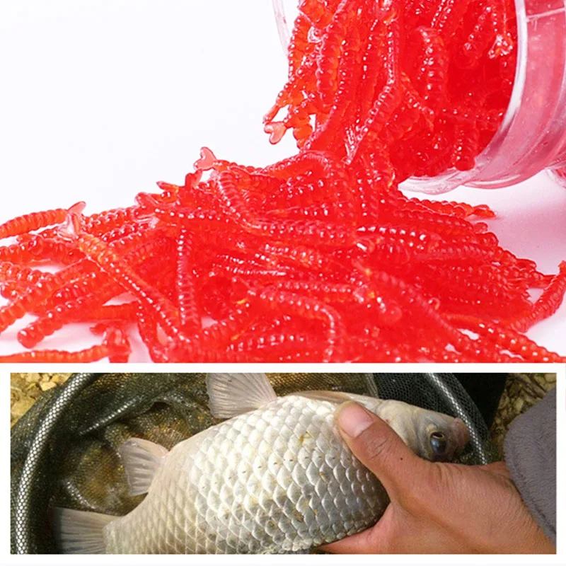 50 or 200pcs Lifelike Red Worm Soft Lure Earthworm Winter Rock Fishing Silicone Artificial Bait Fishy Shrimp Additive Bass Carp