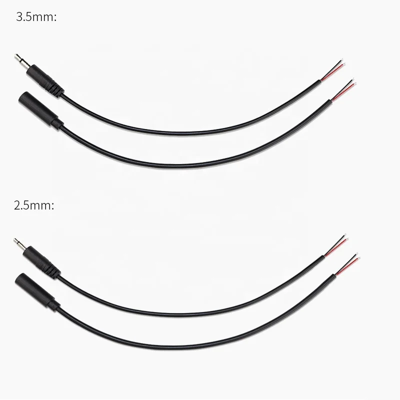 25cm 3.5mm/2.5mm mono stereo 4pole headphone jack audio aux cable