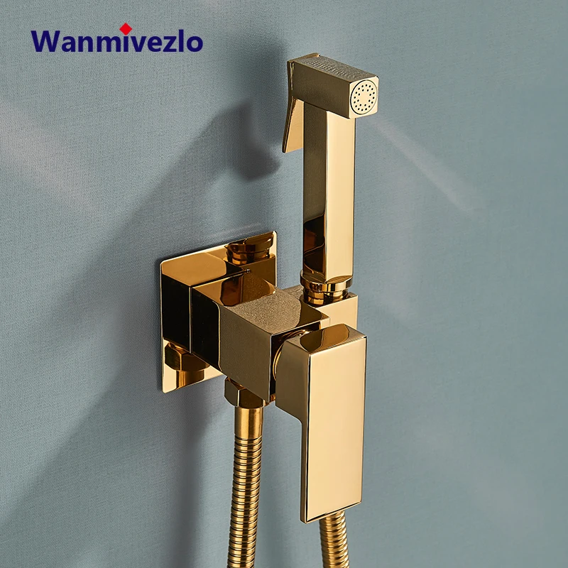 Bidet Shower Faucet Solid Brass Bidet Faucet Muslim Ducha Higienica Hot Cold Water Square Shape Mixer Tap Toilet Faucets