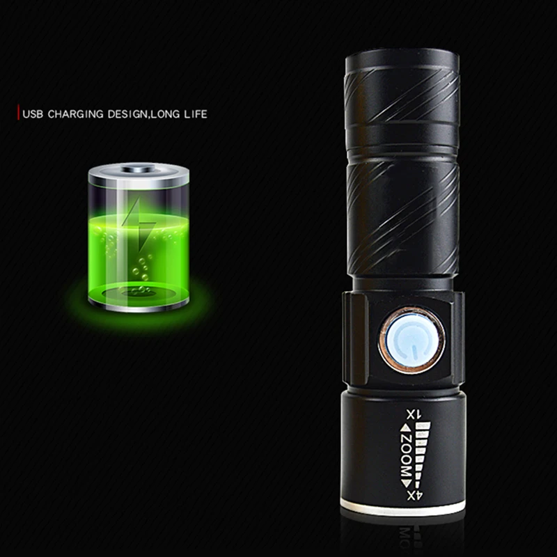 XP-G Q5 Portable USB Handy Powerful LED Flashlight Rechargeable Torch Flash Light Bike Pocket Zoomable Lamp Built in Battery 10W