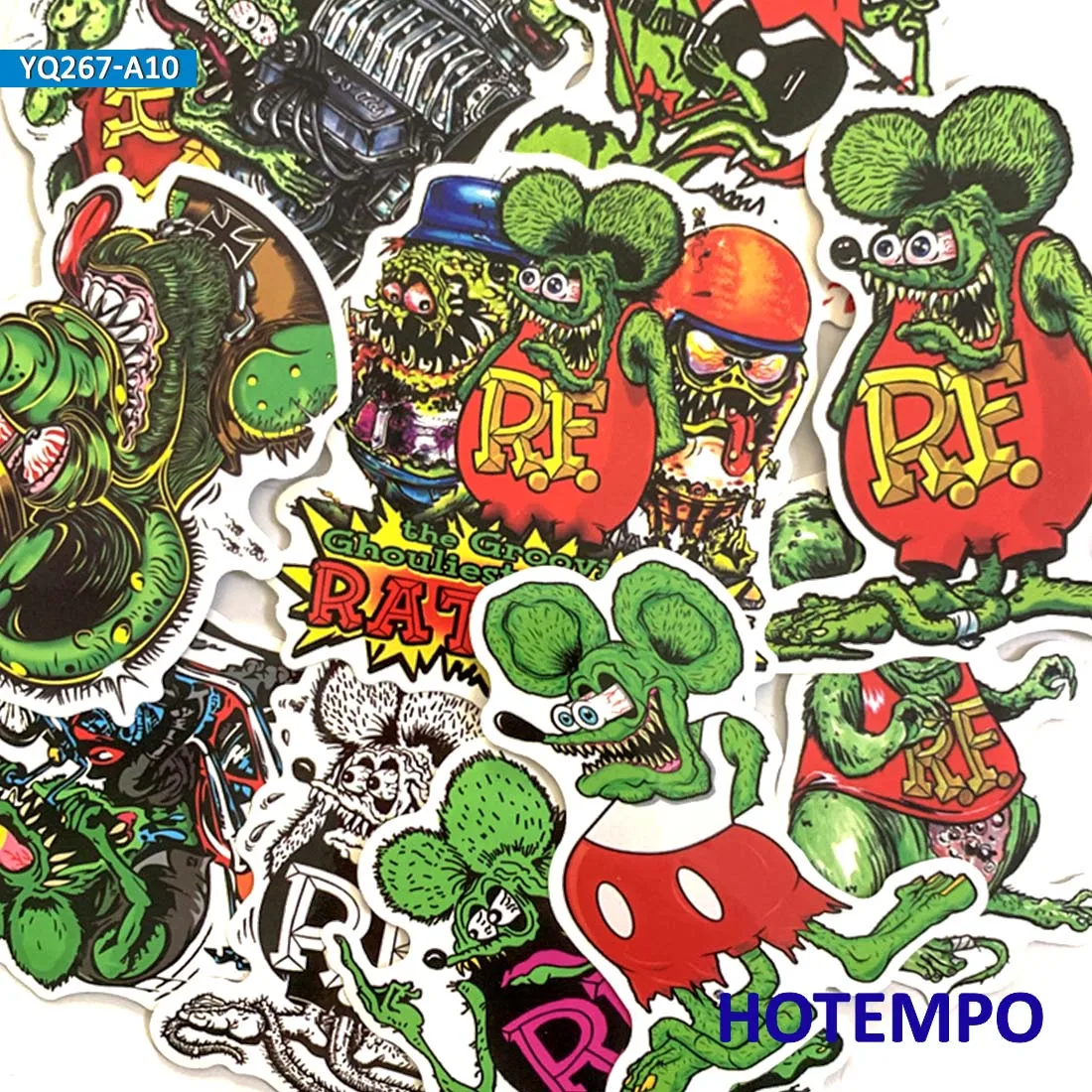 10 pezzi Rat Fink Cartoon Mouse Divertente Anime Telefono Laptop Adesivi per auto per bagagli Chitarra Casco Skateboard Bike Moto Adesivo