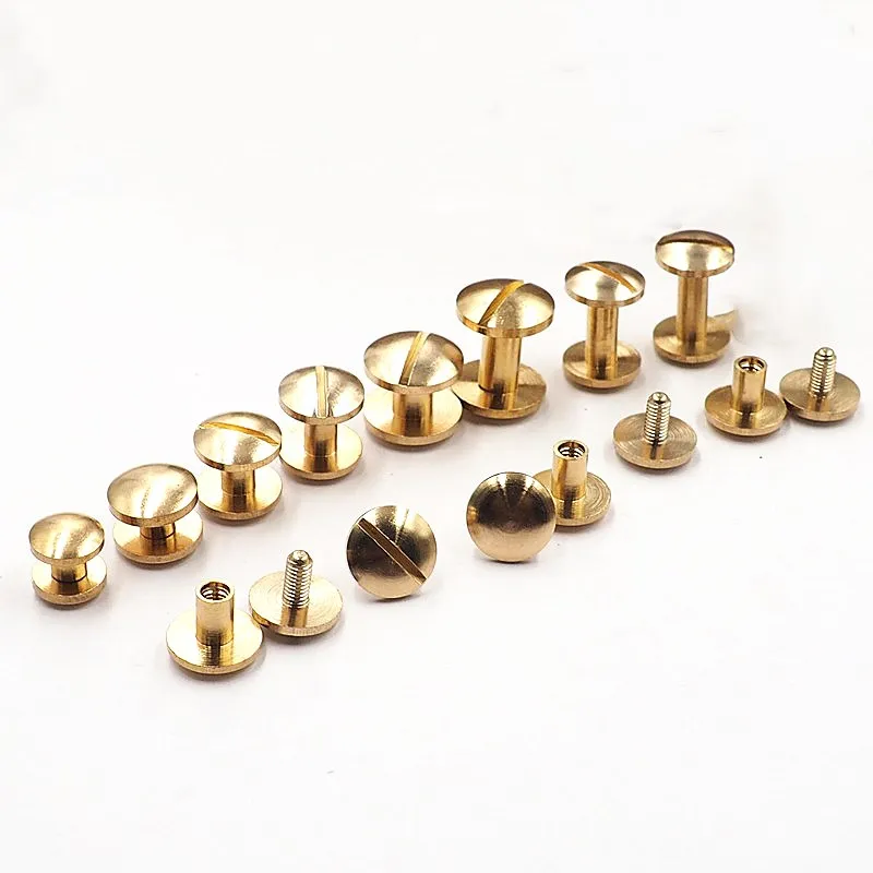 4-20MM 10Pcs Solid Brass plane Button Stud Screw Nail Rivet Screw Back Leather Belt for Sewing Handmade DIY Accessories Material