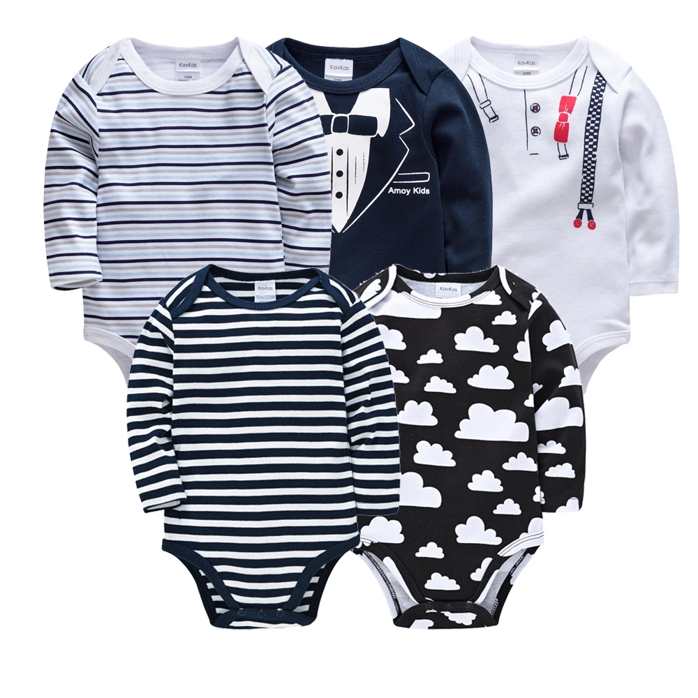 2021 Baby Boy Bodysuit 5 pcs/lot 100% Cotton Cool Print Newborn Body bebe Clothes Long Sleeve Infant Costume