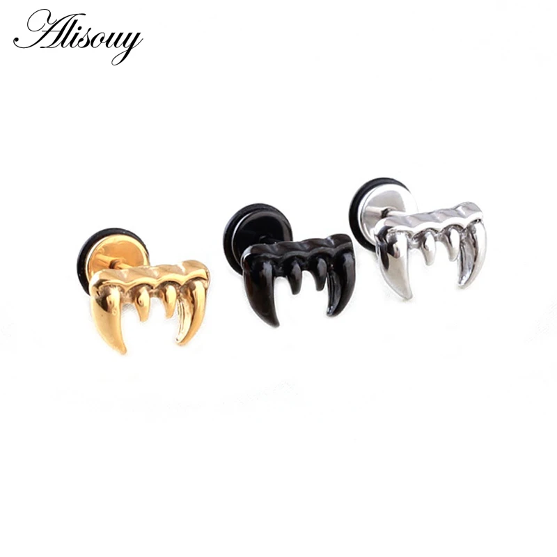 2pcs Unique Stainless Steel Vampire Fangs Cartilage Tooth Punk Ear Stud Earrings